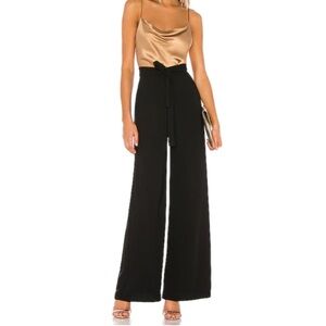 Amanda Uprichard Ariya Black Wide Leg Trouser Pants with Tie Waist